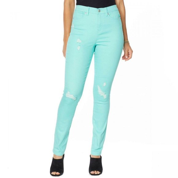 NWT DG2 Plus Size Virtual Stretch Destructed Skinny Jeans 18W Seafoam Blue - Picture 1 of 8
